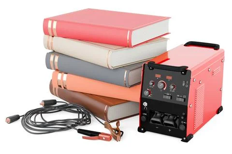 Multi-process welder machine with books. 3D rendering Stock Illustration