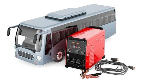 Multi-process welder machine with bus, repair concept. 3D rendering Illustrazione stock