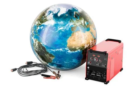 Multi-process welder machine with Earth, Globe. 3D rendering イラスト素材