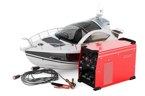 Multi-process welder machine with motorboat. 3D rendering 스톡 일러스트