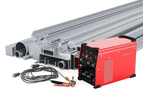 Multi-process welder machine with rolled metal. 3D rendering Illustrazione stock