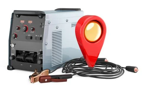 Multi-process welder with map pointer. 3D rendering Illustrazione stock