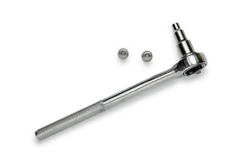 Multi purpose combination iron socket wrench on white background Stockfoto's