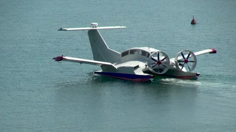 Multi-purpose ekranoplan Oriole floats along Gelendzhik Bay, like boat. 動画素材 134557327