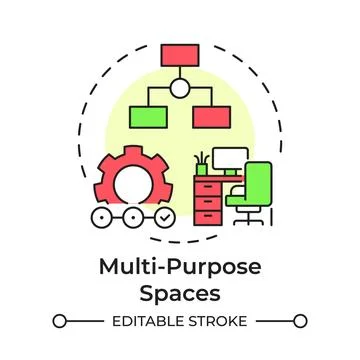 Multi purpose spaces flat linear concept icon Stock Illustration