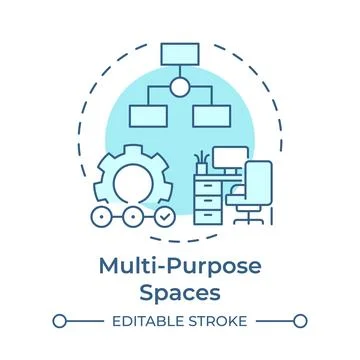 Multi purpose spaces monochrome blue concept icon Stock Illustration