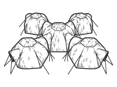 Multi room tent. Sketch scratch board imitation coloring. Stock Illustration