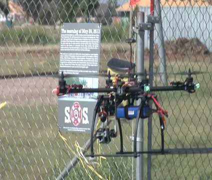 Multi-Rotor Drone flying over the Moore Plaza Towers Memorial Video stock 29169736