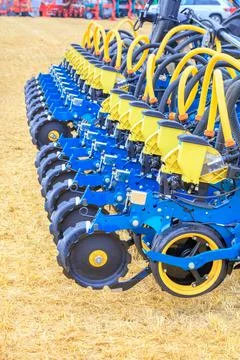 Multi row seeder with a mechanism for precise seed distribution used in agric Stock Photos