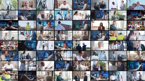 Multi screen business collage made of many different footages with business Stock Footage 201736087