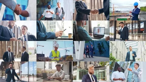 Multi screen business collage made of many different footages with business Stock Footage 284670589