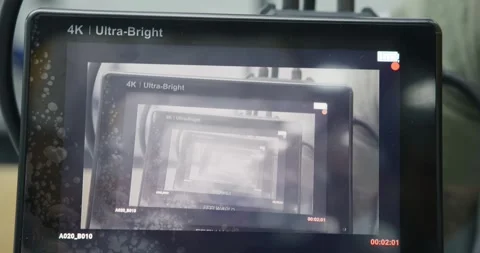Multi screen camcorder with self reflections Stock Footage 255359945