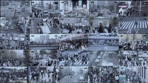 Multi Screen CCTV City Surveillance Camera 5x5 Stock-Footage 111520610