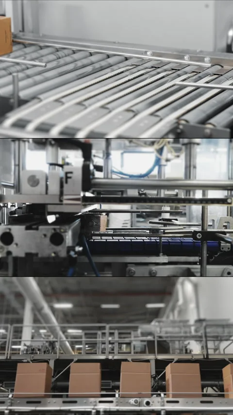Multi Screen Collage of automated production conveyor line. Stock Footage 306575673
