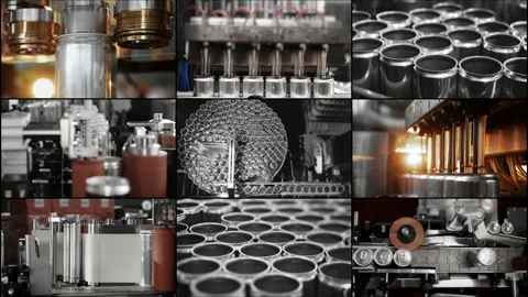 Multi Screen collage of bottling drinks and beer at the plant. Stock Footage 314342290