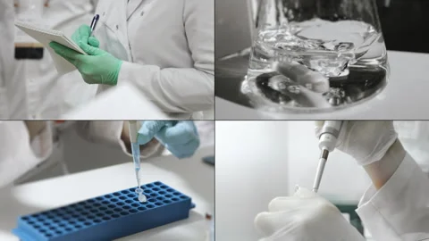 Multi Screen Collage of a genetics laboratory researcher. Stock Footage 313174187