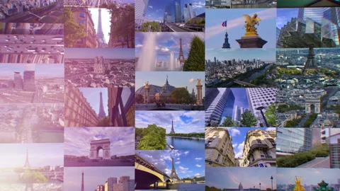 Multi Screen Collage of Paris time lapse and Aerial view, France. Collection of Stock Footage 237384518