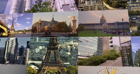 Multi Screen Collage of Paris time lapse and Aerial view, France. Collection of Stock Footage 237997768