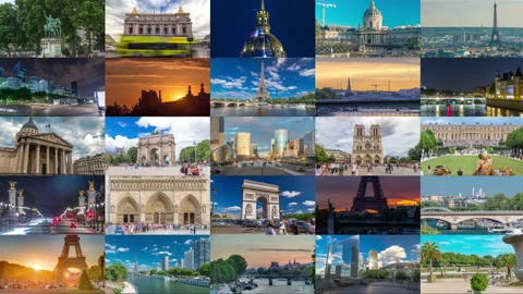 Multi Screen Collage of Paris timelapse hyperlapse, France Stock Footage 232769638