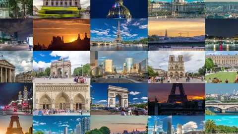 Multi Screen Collage of Paris timelapse hyperlapse, France Stock Footage 233262178