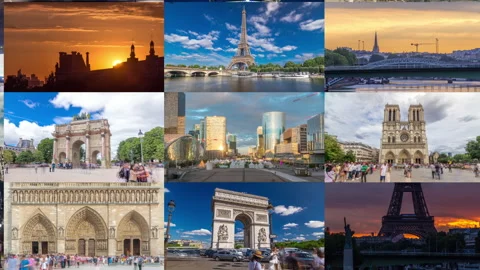 Multi Screen Collage of Paris timelapse hyperlapse, France Stock Footage 235531259