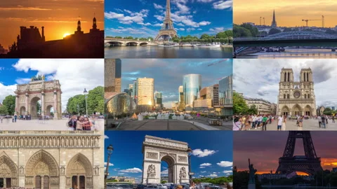 Multi Screen Collage of Paris timelapse hyperlapse, France Stock Footage 236417921