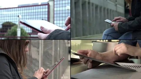 Multi screen composition of people using tablet computer  Vídeo Stock 69202514