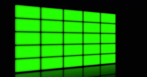 Multi screen display with chroma key green screen, on black background Видео 152325382