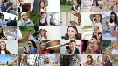 Multi-screen editing of various multiethnic men and women Video collage Stock Footage 129538332