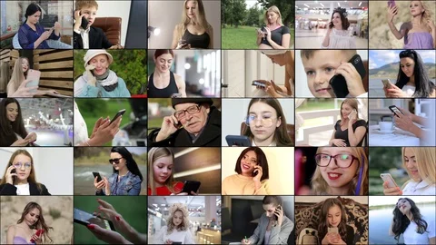 Multi-screen editing of various multiethnic men and women Video collage Video stock 129538496