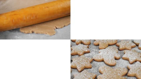 Multi screen process cooking traditional Christmas cookies Stock-Footage 228550080