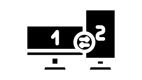 Multi screen streaming setup gaming pc glyph icon animation Stock Footage 326730843