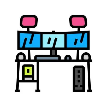 Multi screen streaming setup gaming pc color icon vector illustration 스톡 일러스트