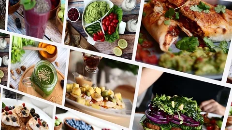 Multi-screen video with products and dishes is more suitable for the vegetarian Stock Footage 206541750