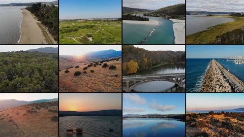 Multi screen video wall of 12 drone aerial clips Stock Footage 114815427