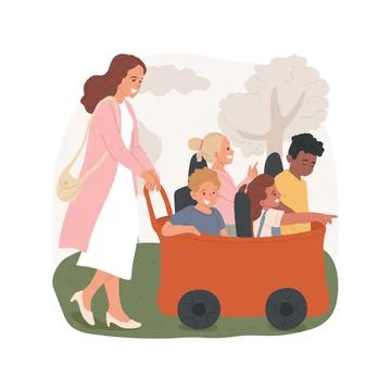 Multi seat stroller isolated cartoon vector illustration. Illustrazione stock