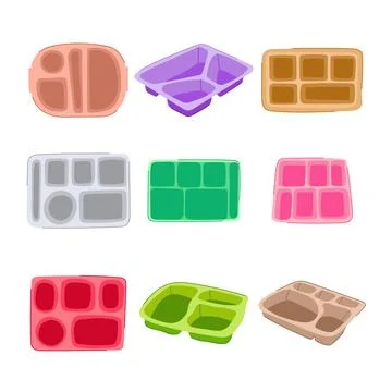 Multi section meal tray set cartoon vector illustration 스톡 일러스트