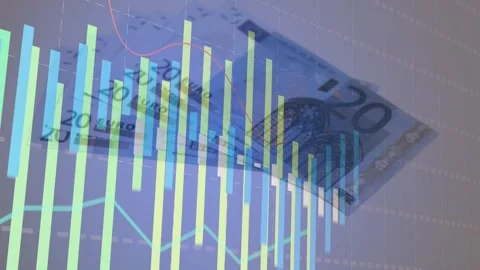 Multi-series bar chart animating bars and lines while 20 euro note fading in, Stock Footage 328656680