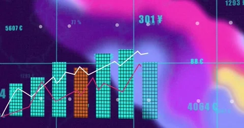 Multi-series chart animating, triangle pointer appearing, bars growing, lines 動画素材 321550308