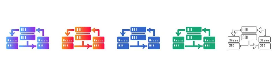 Multi Server Data Exchange Icons Stock Illustration