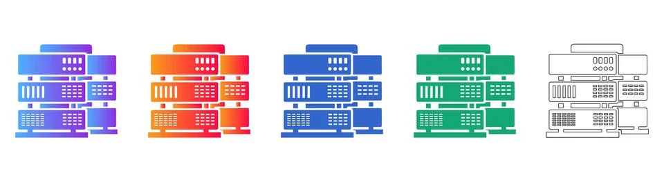 Multi Server Rack Network Infrastructure Icons Stock Illustration