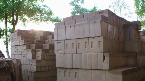Multi Shot. Stack of Bricks on Construction Site Stock-Footage 127990108