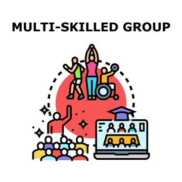 Multi skilled group developing diverse talent and education Stock Illustration