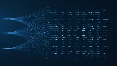 Multi Source Data Lines Neural Network Dot Matrix Blue Background AI Technology Stock Footage 336210981