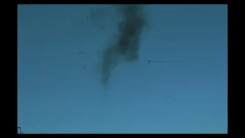 Multi Stage Artillery Flak Smoke Column Against Blue Screen Stock Footage 335914615