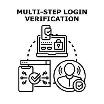 Multi step login verification process protecting data Stock Illustration