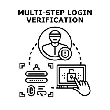 Multi step login verification protecting account data from hacker Illustrazione stock