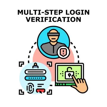 Multi step login verification protecting account data from hacker Illustration