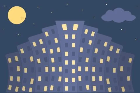 Multi-storey apartment building. Lights are on in some windows. Illustration. Stock Illustration