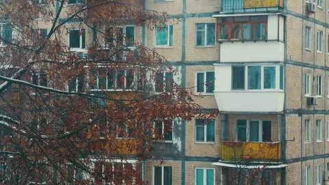 Multi-storey building and autumn foliage Stock Footage 117296153
